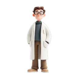 Icône de personnage de scientifique 3D sympathique avec blouse de laboratoire