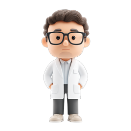 Icona personaggio 3D di scienziato amichevole con camice da laboratorio