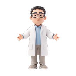 Icona personaggio scienziato 3D amichevole con camice da laboratorio