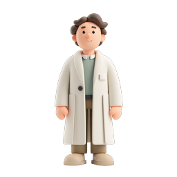 Icône 3D de personnage de scientifique style argile pour applications et sites web