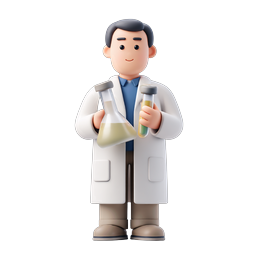 3D Cartoon Scientist Character Holding Lab Glassware Icon