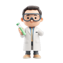 3D Cartoon Scientist Character Icon with Test Tube