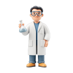 Friendly 3D Scientist Character Holding Chemistry Flask Icon