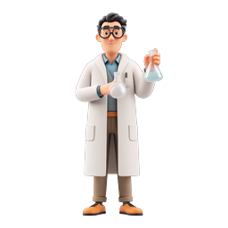 Friendly 3D Scientist Chemistry Icon with Lab Flasks