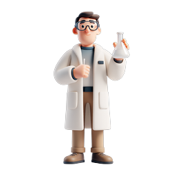Friendly Scientist Character Holding Lab Flask 3D Icon