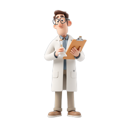 Friendly Scientist Character Icon with Flask and Clipboard