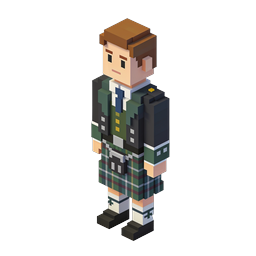 Scottish Highland Boy Voxel Character Icon - 3D Pixel Art