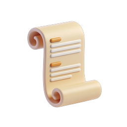 3D Scroll Document Icon - Clay Style Parchment
