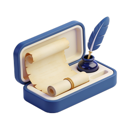 Scroll and Quill Writing Set Icon - Vintage 3D Design