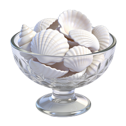 Elegant Crystal Bowl with White Seashells Icon