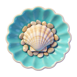 Elegant Seashell and Pebbles Decorative Bowl Icon