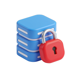 Secure Database Icon - 3D Lock and Data Storage