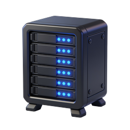 3D Server Rack Icon with Blue LED Indicators