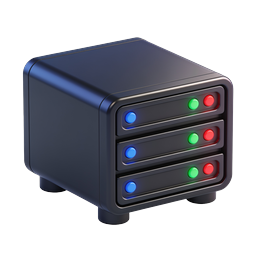 3D Network Server Rack Icon with LED Status Lights