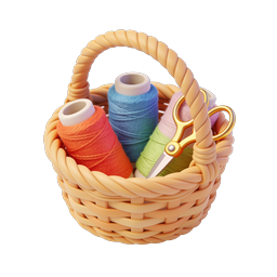 Sewing Basket with Thread Spools and Scissors Icon