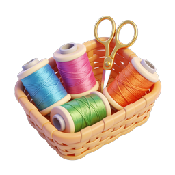 Sewing Basket with Thread Spools and Scissors Icon