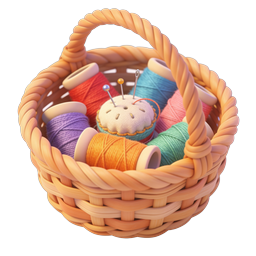 Sewing Basket with Yarn and Pincushion Icon - Crafting