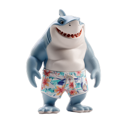 Cartoon Shark in Tropical Board Shorts 3D Icon