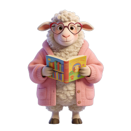 Adorable Sheep Reading Book - 3D Character Icon