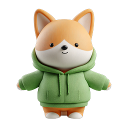 Cute Shiba Dog in Green Hoodie - 3D Character Icon