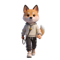 Cute Shiba Inu Walker 3D Icon with Japanese Background