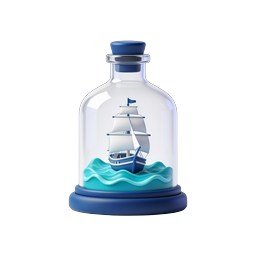 Ícone 3D de navio em garrafa - símbolo de aventura marítima