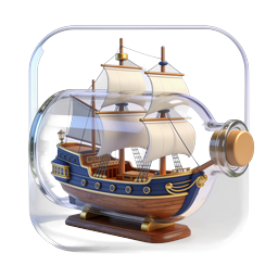 Ship in Bottle 3D Icon - Classic Galleon Maritime Design
