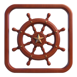Wooden Ship Wheel Helm Icon - 3D Nautical Design