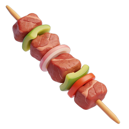 Shish Kebab Skewer Icon - Grilled Meat & Vegetables 3D