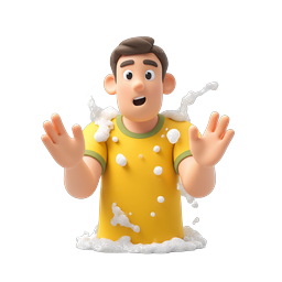 Shocked Man with Soap Bubbles 3D Cartoon Icon