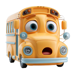 Shocked Cartoon School Bus Character Icon - 3D Render