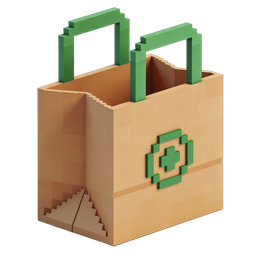 Stylized Pixel Art Shopping Bag Icon for Eco-Friendly Brands