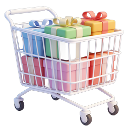 Carrello della spesa con regali colorati - Icona 3D in argilla