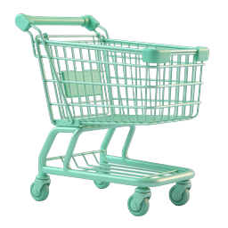Mint Green Shopping Cart Icon - 3D Realistic Design