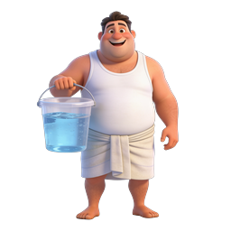 Cheerful Shower Man with Water Bucket 3D Icon