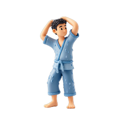 Shower Character in Blue Robe Drying Hair - 3D Icon