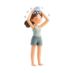 Showering Girl Character 3D Icon - Personal Care Illustration