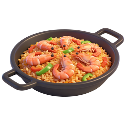 Ícone 3D de Paella de Camarão - Ilustração da Culinária Espanhola