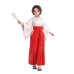 Icône de personnage prêtresse de sanctuaire miko japonaise 3D