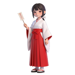 Japanese Shrine Maiden Miko Character Icon - 3D Render