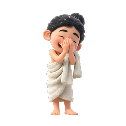 Shy Laughing Girl in Towel 3D Icon - Bath Time Character