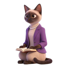 Elegant Siamese Cat Reading Book in Purple Blazer Icon