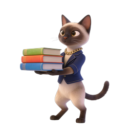 Adorable Siamese Cat Carrying Books - 3D Reading Mascot