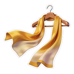 Golden Silk Scarf on Wooden Hanger Icon - Luxury Fashion