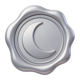 Silver Crescent Moon Seal Badge Icon - 3D Metallic