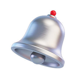 Silver Notification Bell Icon - 3D Metallic Alert Symbol