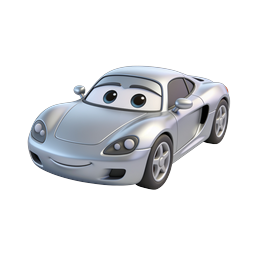 Silver Sports Car Cartoon Character Icon | 3D Rendered