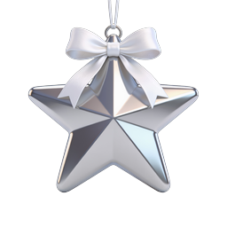 Silver Star Ornament with White Bow - Christmas Decoration Icon