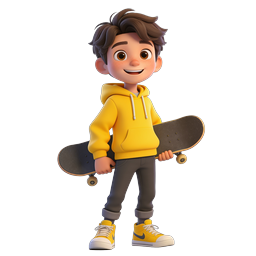 Cheerful Skateboard Boy 3D Cartoon Character Icon