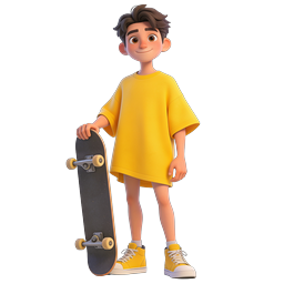 Icône de personnage cartoon de garçon au skateboard - rendu 3D